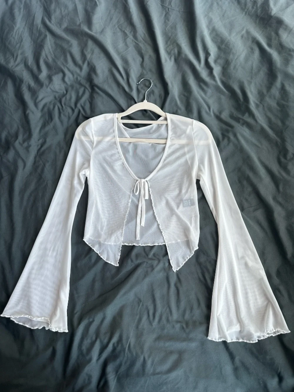 White Sheer Mesh Tie Front Top
